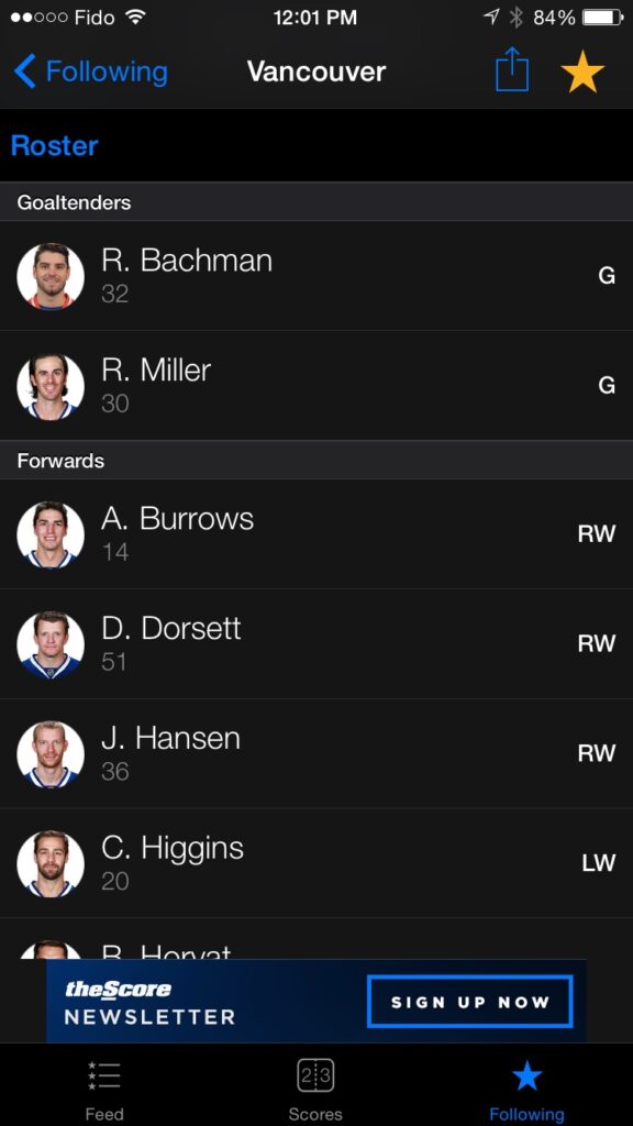 I only recognize one name of the Canucks' players I'm following