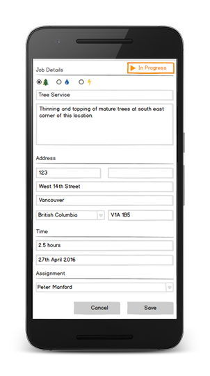 14 Oranges Mobile App Job Details Form