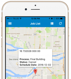 14 Oranges Mobile Phone App Map with job site location for building inspector