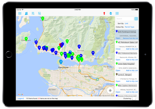 14 Oranges Map with Blue Green markers for Locations