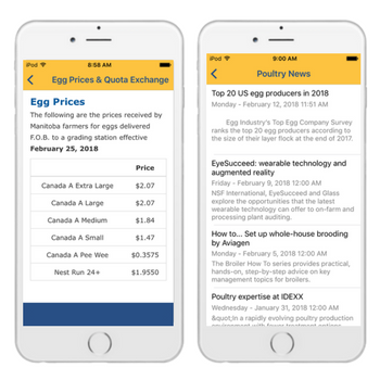 Info Grove App Manitoba Egg Farmer Association Egg Prices Page and Poultry News Page