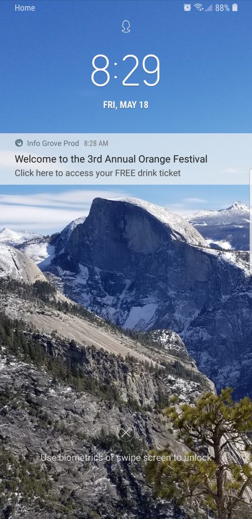 Info Grove App Notification on Lock Phone Screen