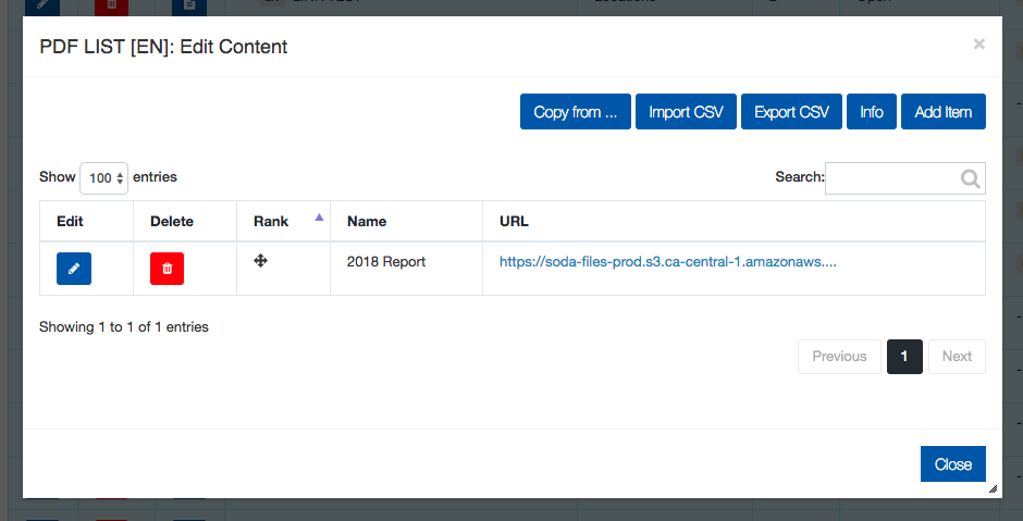 Info Grove App Reports PDF List Edit Content Menu