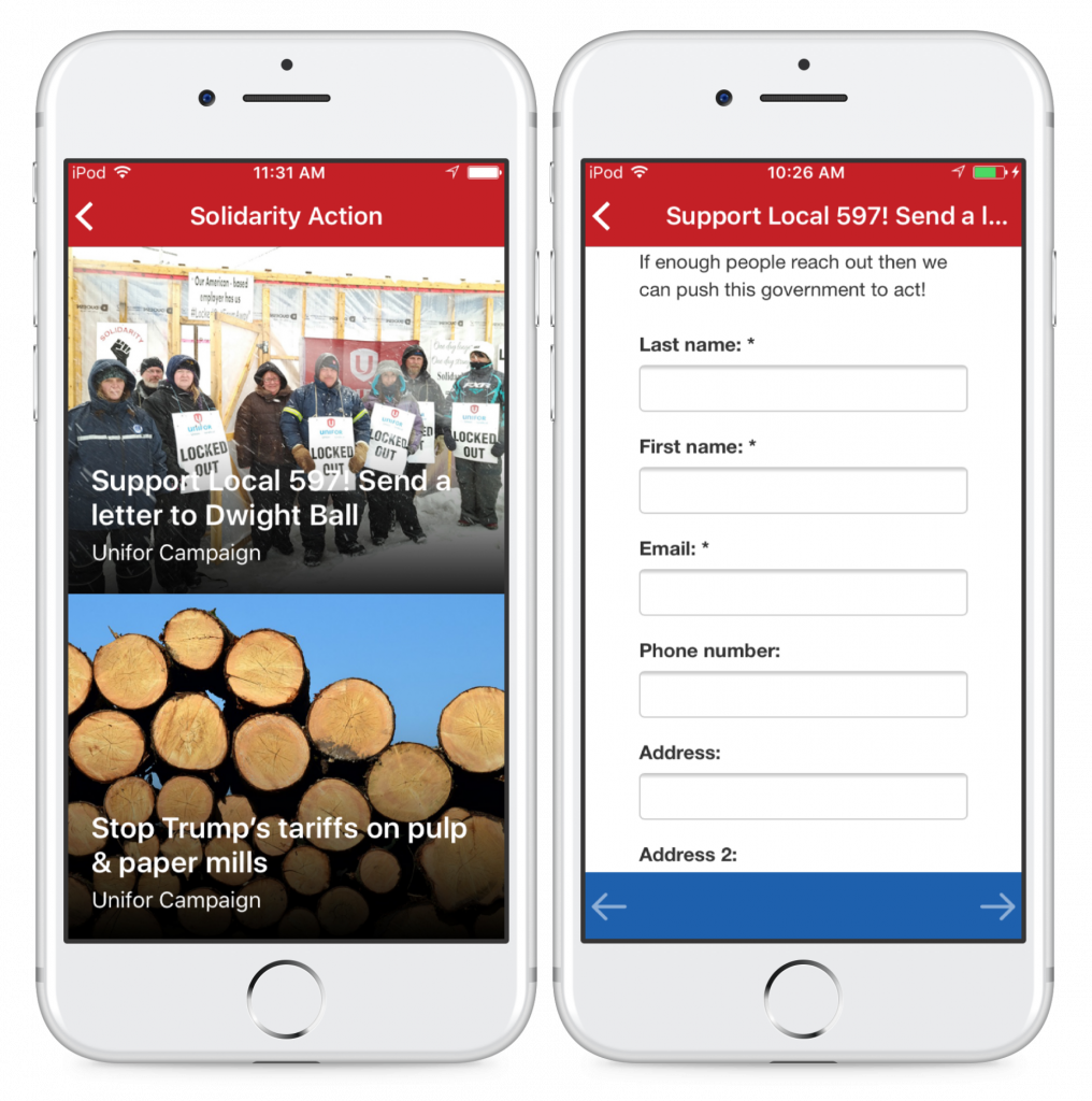 Info Grove App Unifor Association Solidarity in Action and Support form