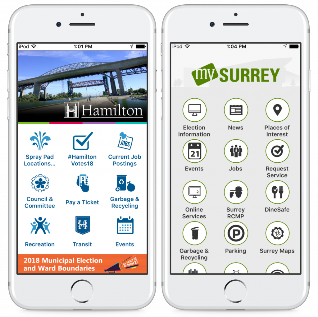 14 Oranges Info Grove City of Hamilton Mobile App Features and MySurrey Mobile App Features