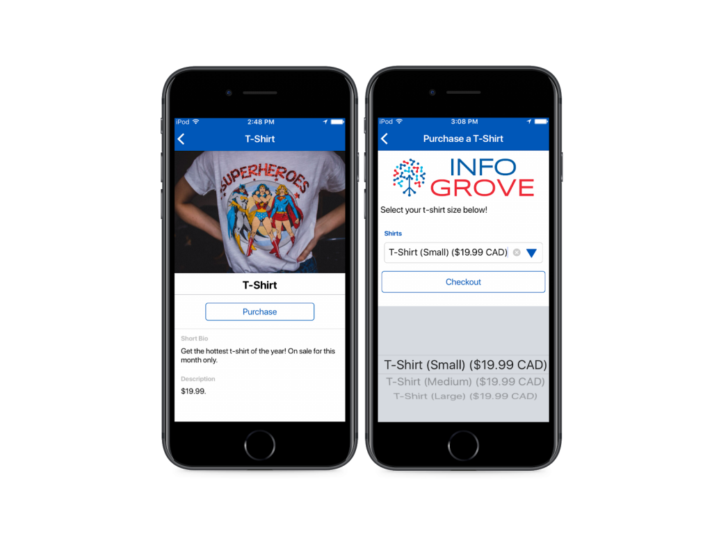 14 Oranges Info Grove App Tshirt product and purchase page on phone
