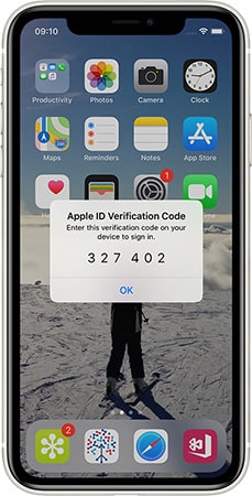 14 Oranges Apple Phone showing Apple ID Verification Code