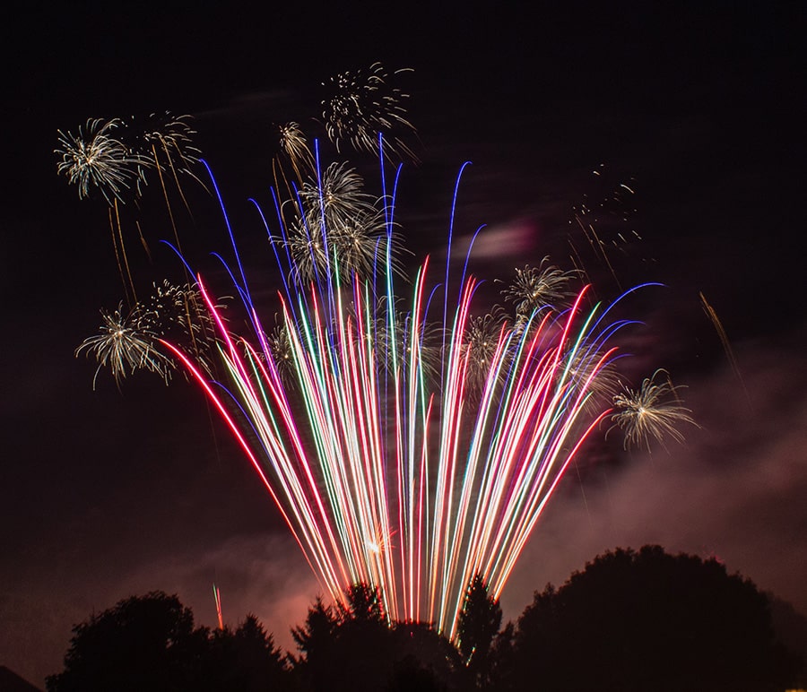 14 Oranges Fireworks in Distance