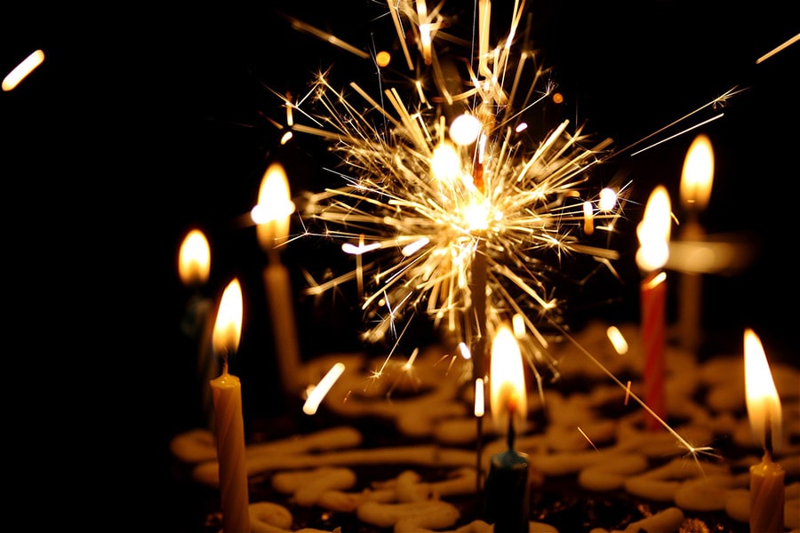 14 Oranges Blog Birthday Cake with Candles and Sparkler