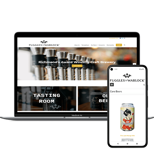 14 Oranges Fuggles and Warlock Craft Brewery Website Main Home Screens on Web and Mobile