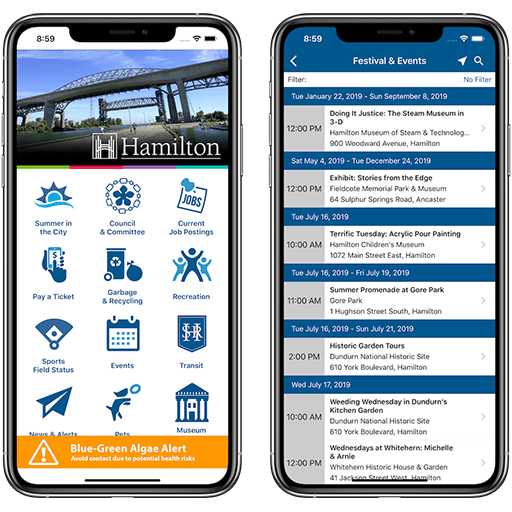 14 Oranges City of Hamilton Mobile App Features Page and Events Calendar