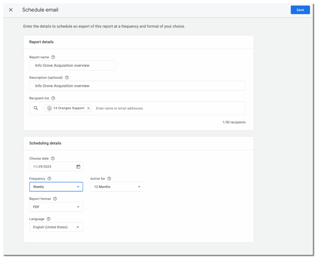 Google Analytics Email Dialog
